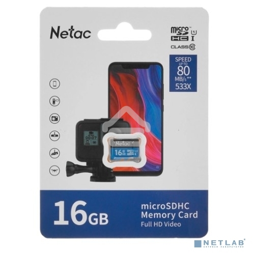Флеш карта microSDHC 16Gb Netac P500 NT02P500STN-016G-S (без SD адаптера) 80Mb/s