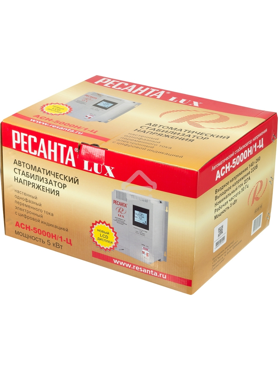 Стабилизаторы напряжения Ресанта АСН-5 000 Н/1-Ц 63/6/16 Стабилизатор Lux {220В±8%, Габариты 260х155х310, Вес 8кг}