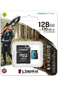 Карта памяти Kingston 128GB microSDXC Canvas Go Plus 170R A2 U3 V30 Card + ADP EAN: 740617301182