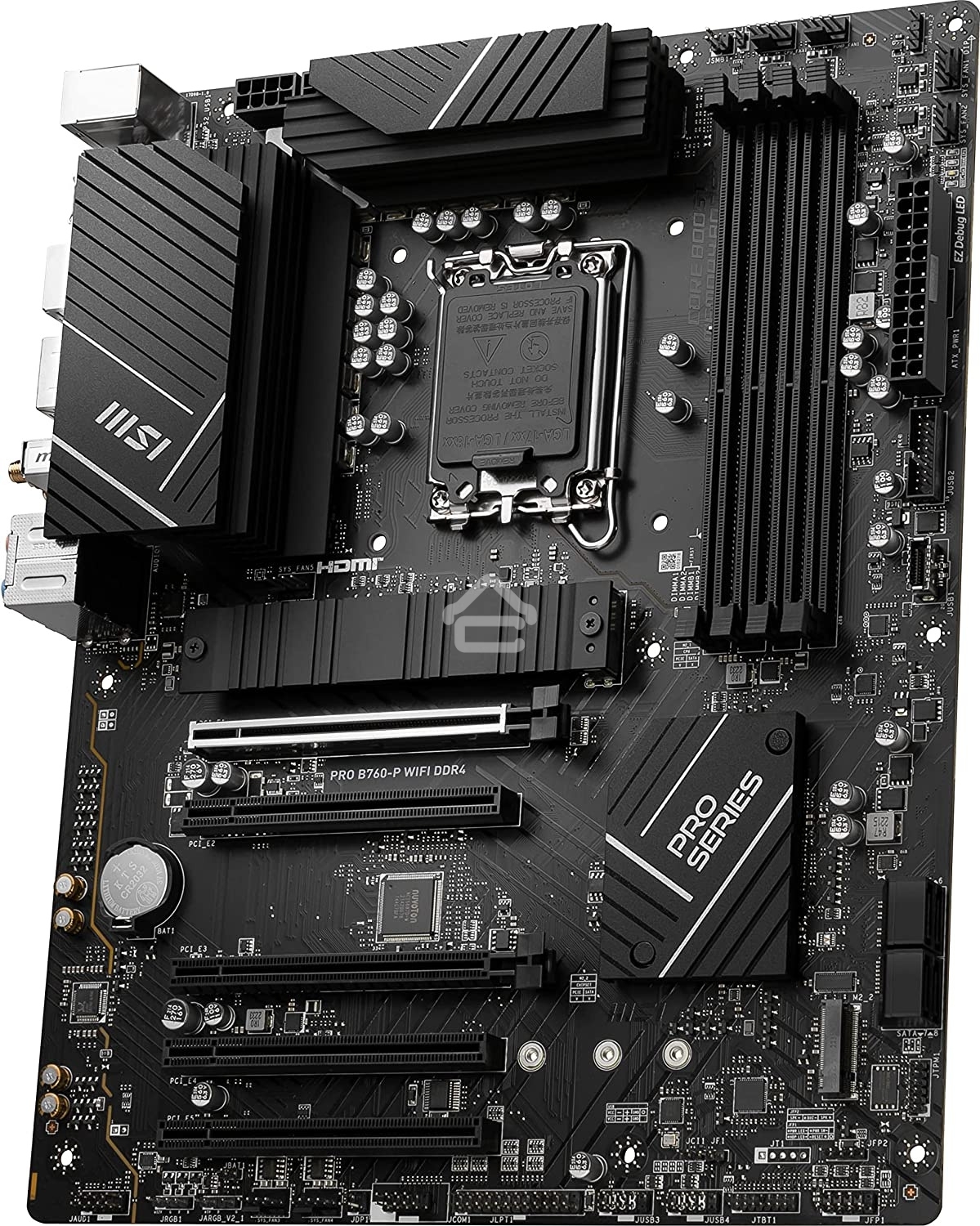 Материнская плата MSI PRO B760-P WIFI DDR4, LGA 1700, Intel B760, 4xDDR4, 4xSATA, 2xM.2, 1xPCIe 4.0 x16, 1xPCIe 4.0 x4, 3xPCIe 3.0 x1, 1xHDMI, 1xDP, 1xRJ45 2.5Gb, Wi-Fi 6E, Bluetooth 5.3, 1xUSB-C 3.2 Gen 2, 2xUSB-A 3.2 Gen 2, 4xUSB-A 2.0, 5x3.5мм, TOSLINK