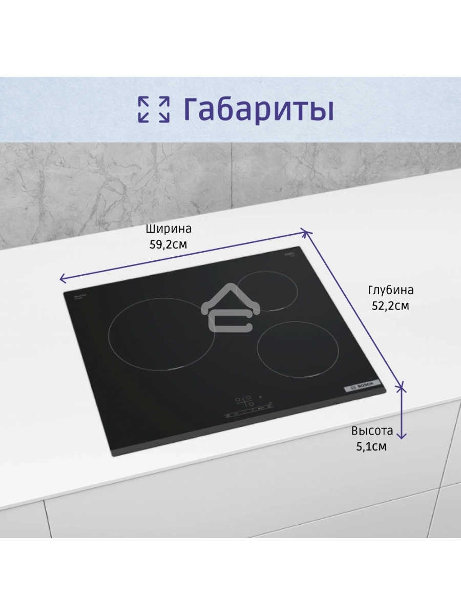 Индукционная варочная панель Bosch PUC631BB5E независимая, конфорок - 3 шт, панель - стеклокерамика, 4.6 кВт