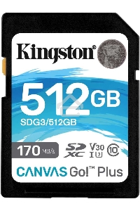 Флеш карта SD 512GB Kingston SDXC Class 10 UHS-I U3 V30 Canvas Go Plus 170MB/s