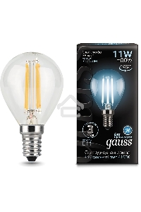 Лампа филам. Gauss Filament 11Вт цок.:E14 шар 220B 4100K св.свеч.бел.ней. (упак.:10шт) (105801211)