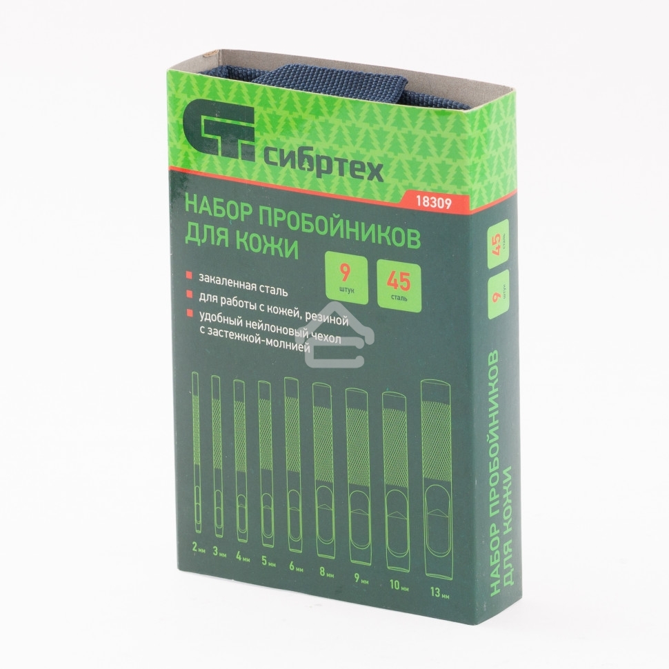 Набор пробойников Сибртех для кожи 2; 3; 4; 5; 6; 8; 9; 10; 13 мм, 9 шт, чехол