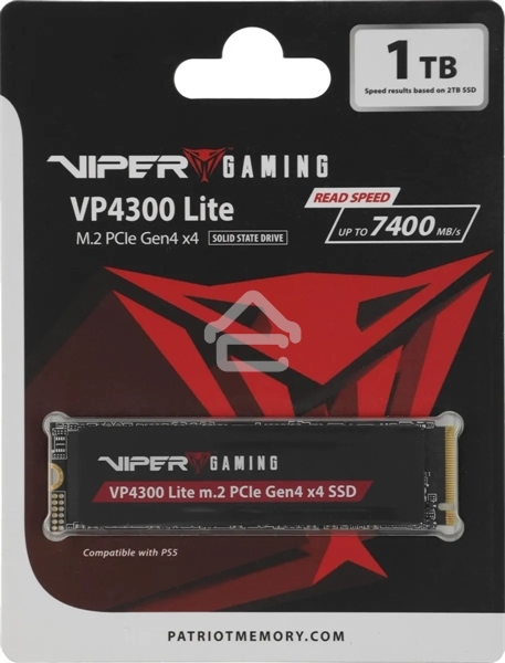 Накопитель SSD Patriot Viper VP4300 Lite, 1Tb, PCIe 4.0 x4, M.2 2280, NVMe, R/W 7400/6400, с радиатором