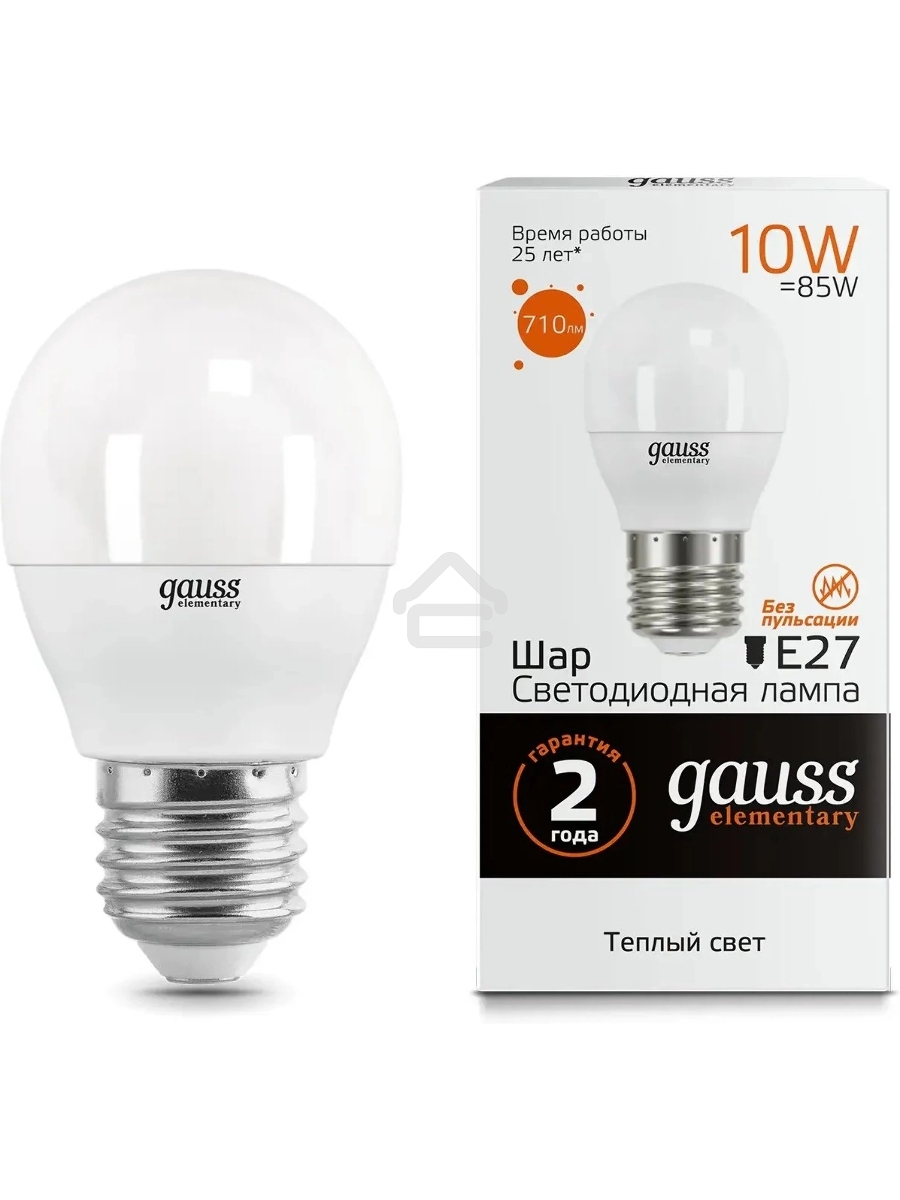 Светодиодная лампа GAUSS 53210 LED Elementary Шар 10W E27 880lm 3000K 1/10/100 0