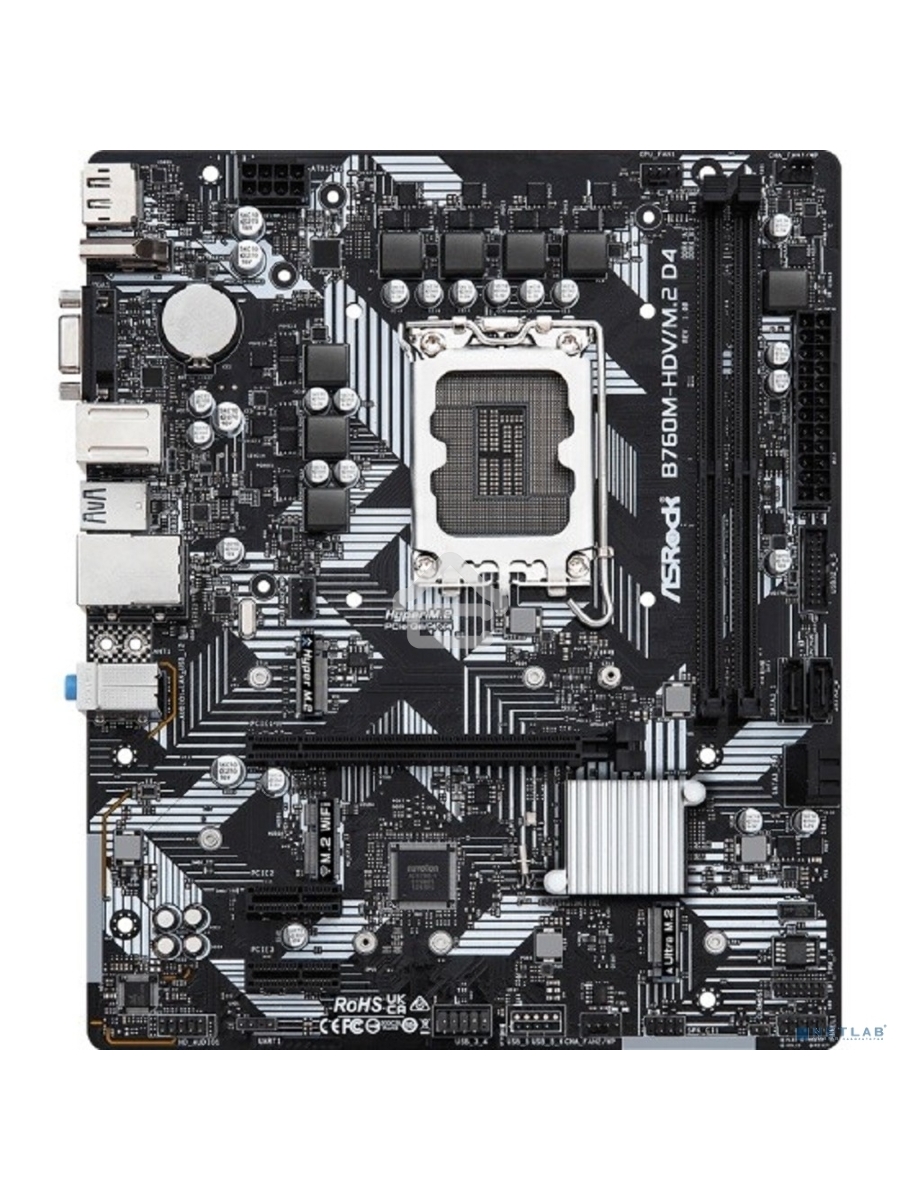 Материнская плата ASRock B760M-HDV/M.2 D4, LGA 1700, Intel B760, 2xDDR4, 4xSATA, 2xM.2, 1xPCIe 4.0 x16, 2xPCIe x1, 1xDP, 1xHDMI, 1xVGA, 1x 1Gb LAN, 2xUSB-A 3.2 Gen 1, 3xUSB 2.0, 3x3.5 мм, 7.1, mATX