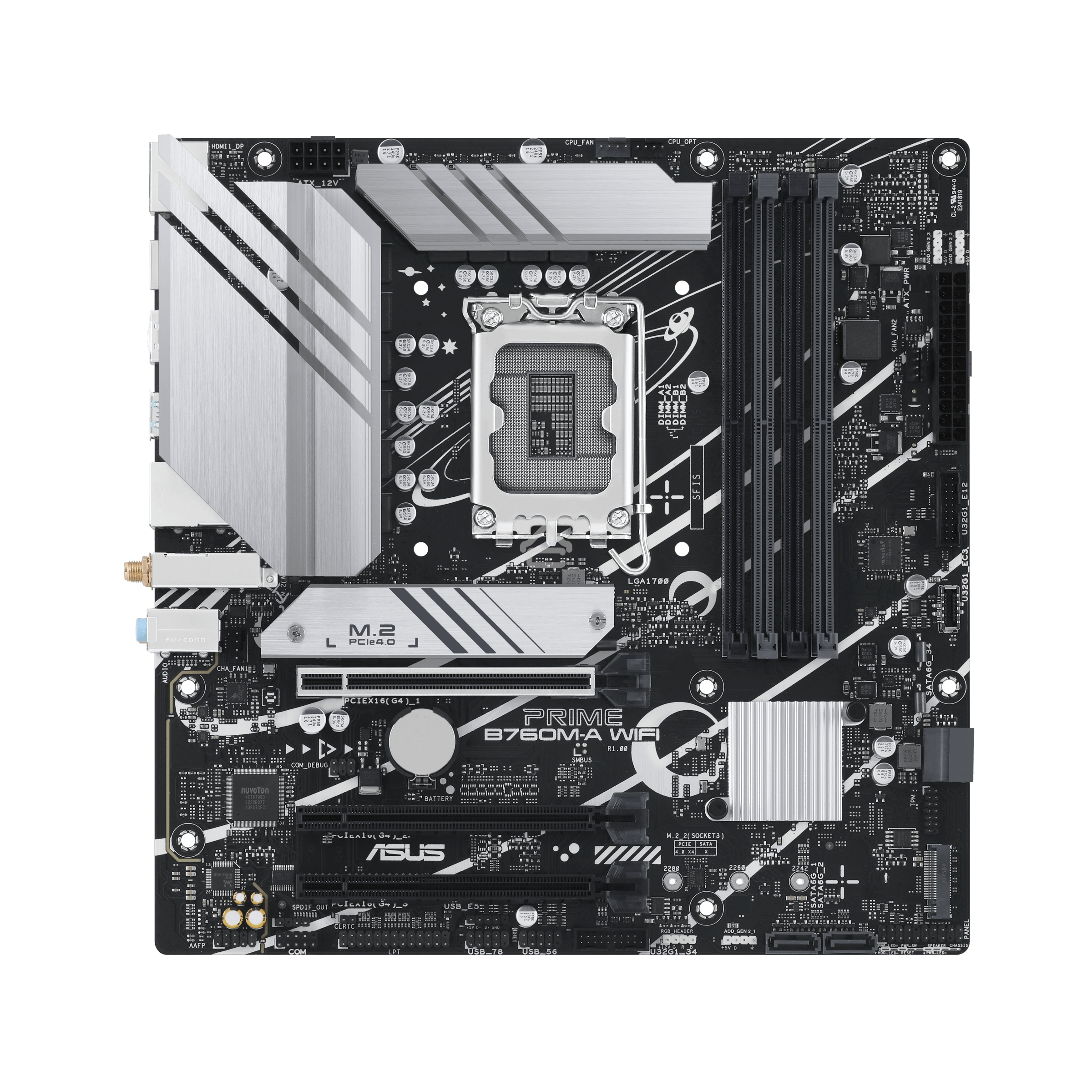 Материнская плата ASUS PRIME B760M-A WIFI, LGA 1700, Intel B760, 4xDDR5, 4xSATA, 2xM.2, 1xPCIe 4.0 x16, 1xPCIe 4.0 x4, 1xPCIe 4.0 x1, 2xHDMI, 1xDP, 1x 2.5Gb LAN, 2xUSB-A 3.2 Gen 2, 4xUSB-A 2.0, 3x3.5 мм, 7.1, mATX