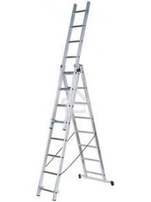 Лестница FIT 65432  трехсекционная алюминиевая 3х7 ступеней h=202/339/476см вес 9.16кг