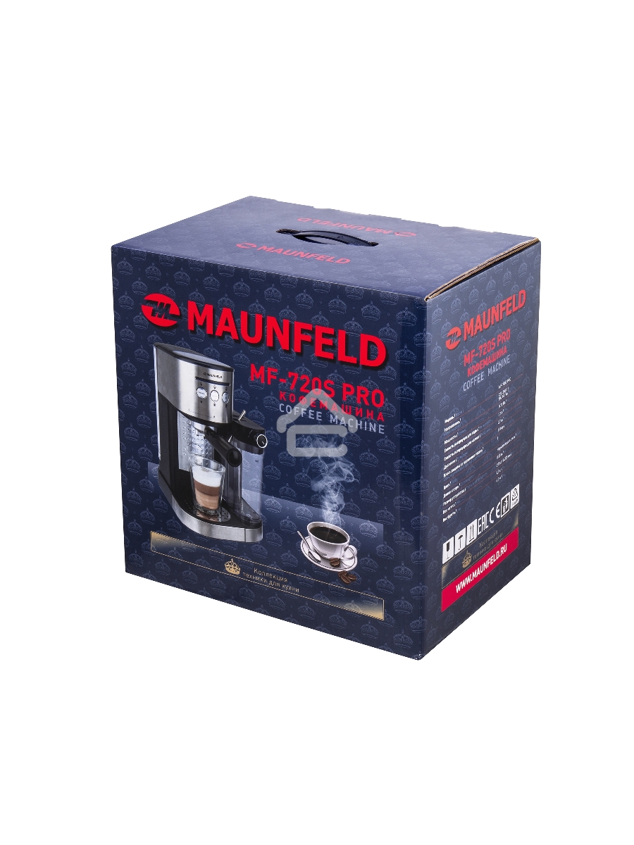 Кофеварка рожковая Maunfeld MF-720S PRO нержавеющая сталь, исп. кофе - молотый/чалды, 1.2 л, 1470 Вт, 15 Бар.
