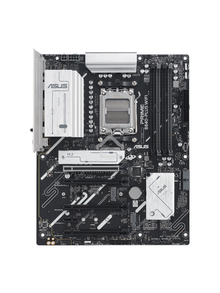 Материнская плата ASUS PRIME B840-PLUS WIFI, AM5, AMD B840, 4xDDR5, 4xSATA, 3xM.2, 1xPCIe 4.0 x16, 1xPCIe 3.0 x16, 2xPCIe 3.0 x16, 1xPCIe 3.0 x1, 1xDP, 1xHDMI, 1x 2.5Gb LAN, 8xUSB-A, 3x3.5 мм, 7.1, ATX