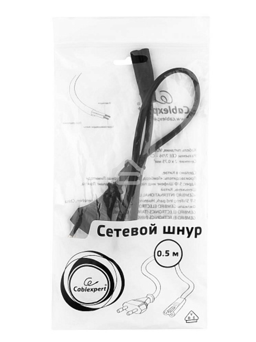 Кабель питания для ноутбуков, аудио/видео техники Gembird PC-184-VDE-0.5М, 0,5м, VDE, 2-pin, черный, пакет