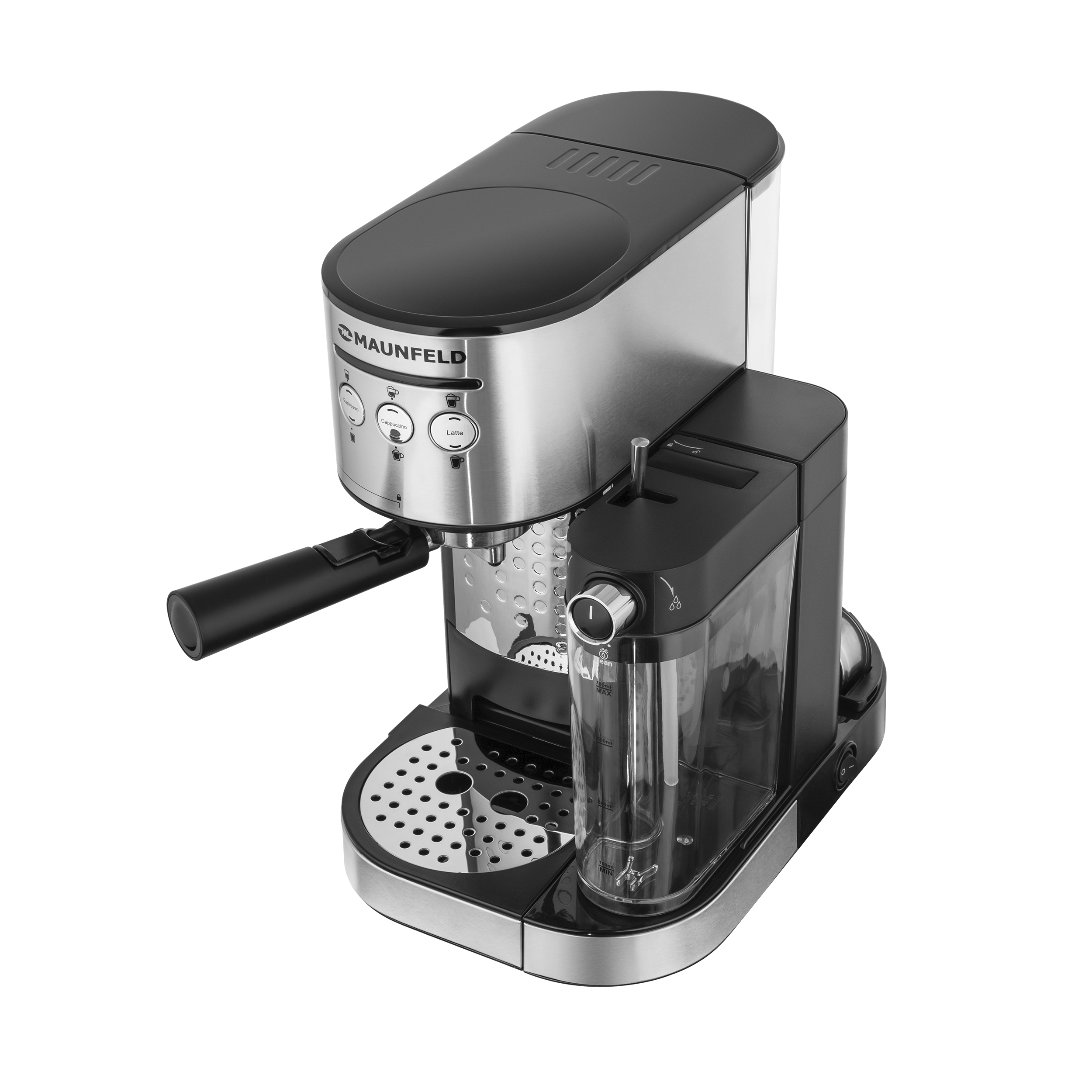 Кофеварка рожковая Maunfeld MF-720S PRO нержавеющая сталь, исп. кофе - молотый/чалды, 1.2 л, 1470 Вт, 15 Бар.