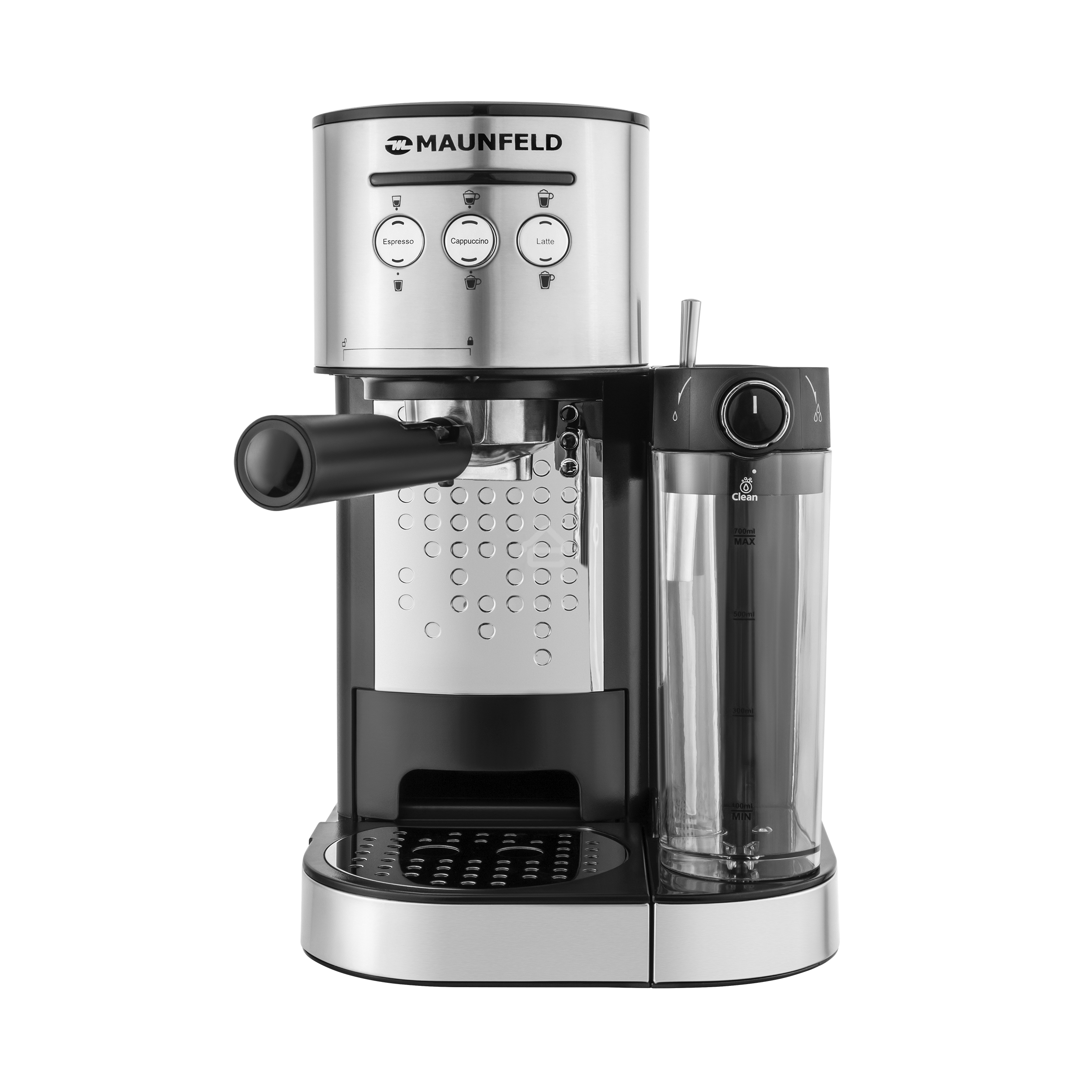 Кофеварка рожковая Maunfeld MF-720S PRO нержавеющая сталь, исп. кофе - молотый/чалды, 1.2 л, 1470 Вт, 15 Бар.