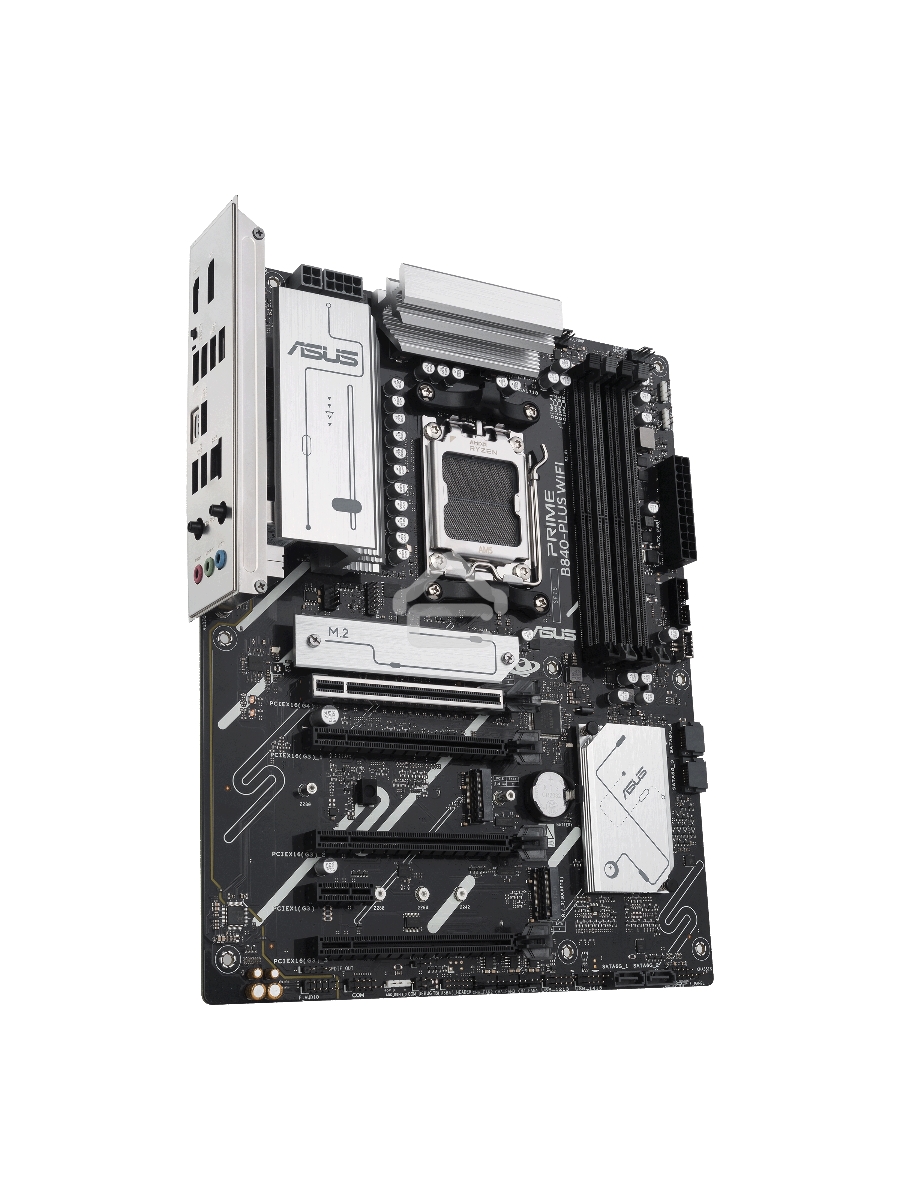 Материнская плата ASUS PRIME B840-PLUS WIFI, AM5, AMD B840, 4xDDR5, 4xSATA, 3xM.2, 1xPCIe 4.0 x16, 1xPCIe 3.0 x16, 2xPCIe 3.0 x16, 1xPCIe 3.0 x1, 1xDP, 1xHDMI, 1x 2.5Gb LAN, 8xUSB-A, 3x3.5 мм, 7.1, ATX