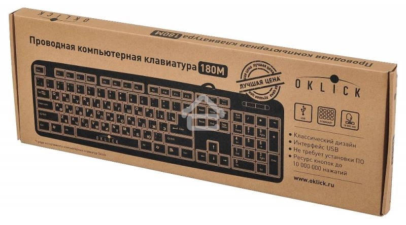 Клавиатура проводная Oklick 180M черный USB