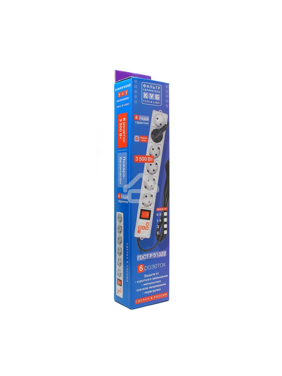 Сетевой фильтр Power Cube 1,9 м 6 розеток (белый) 16B/3,5кВт