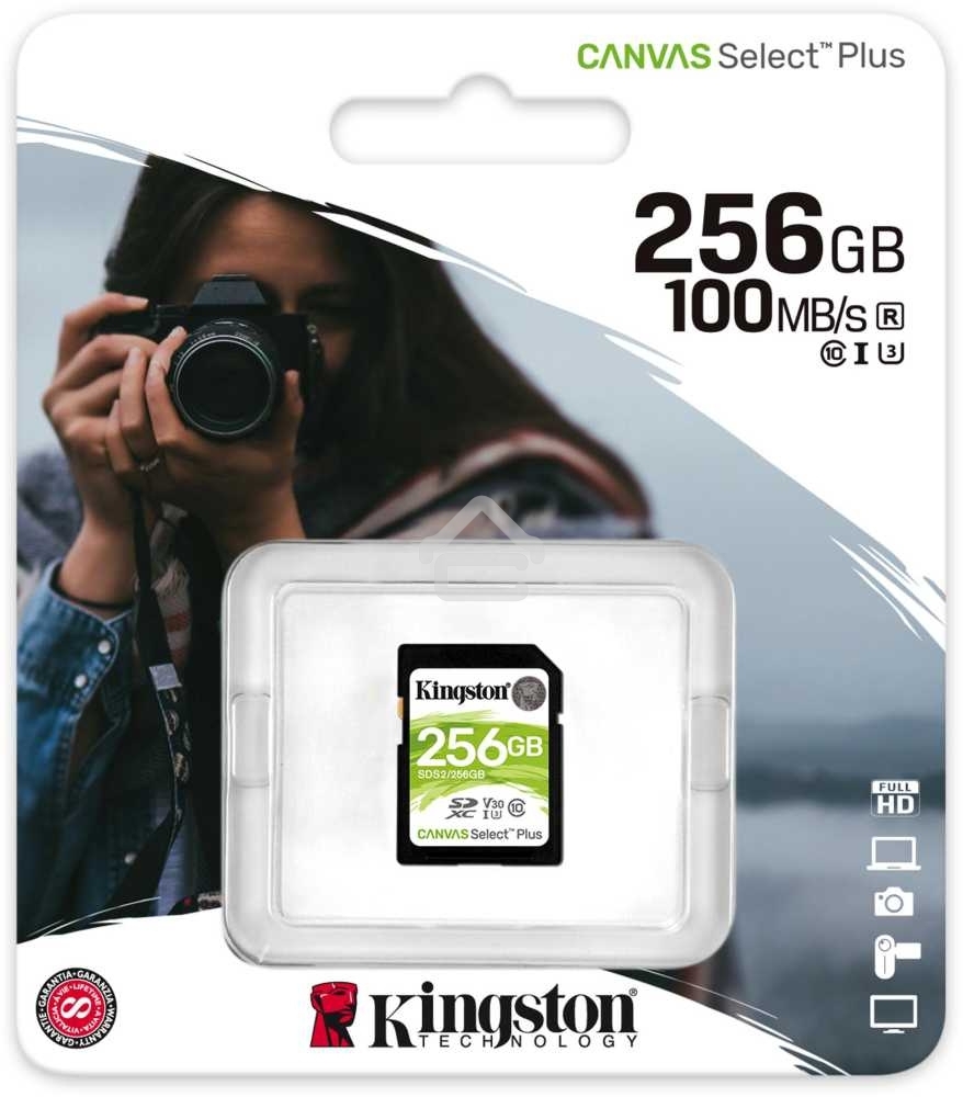 Флеш карта SDXC 256Gb Class10 Kingston <SDS2/256Gb>, Canvas Select 100R CL10 UHS-I