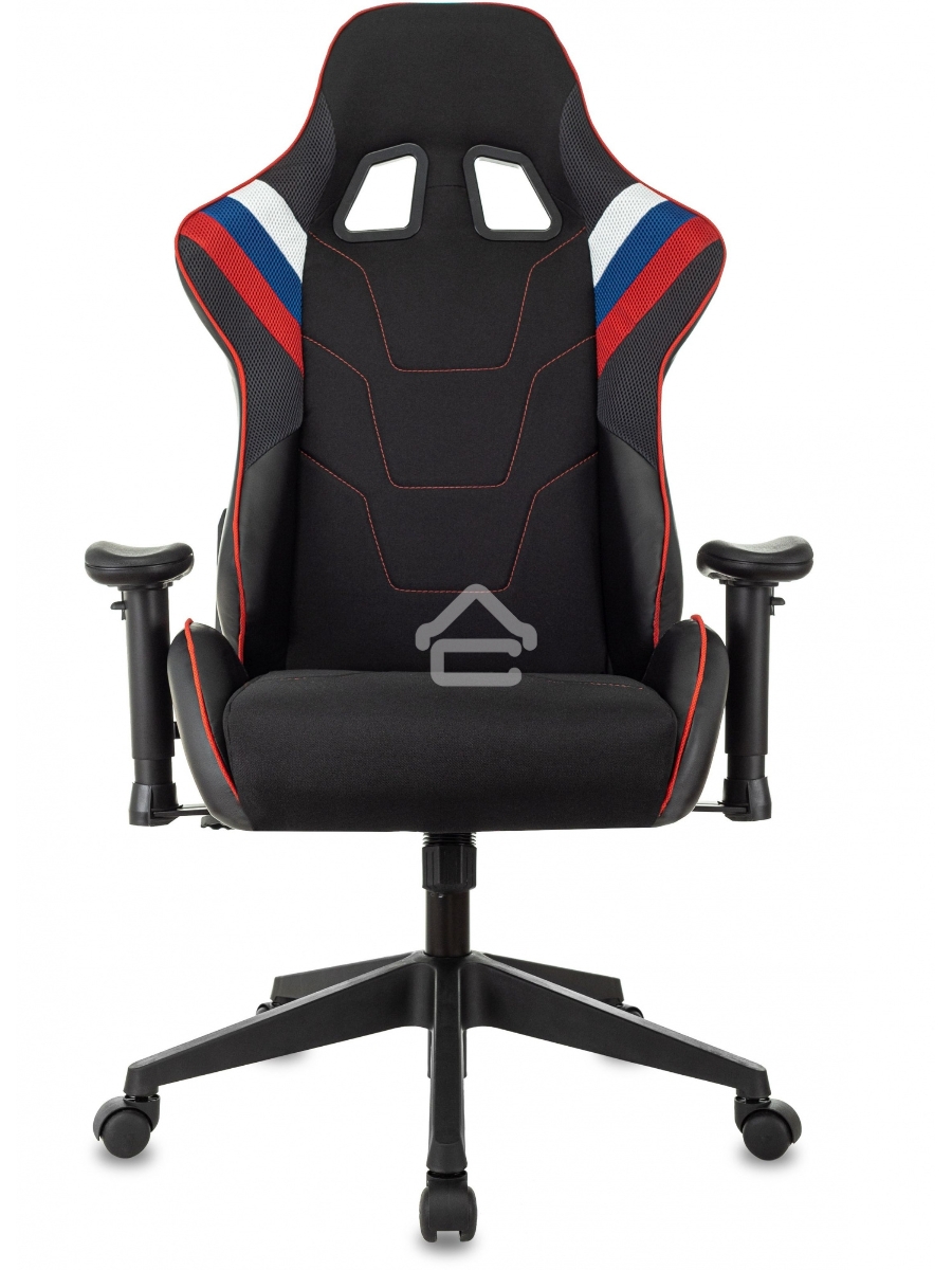 Кресло игровое Бюрократ VIKING 4 AERO RUS белый/синий/красный/черный, искусст. кожа/ткань, две подушки
