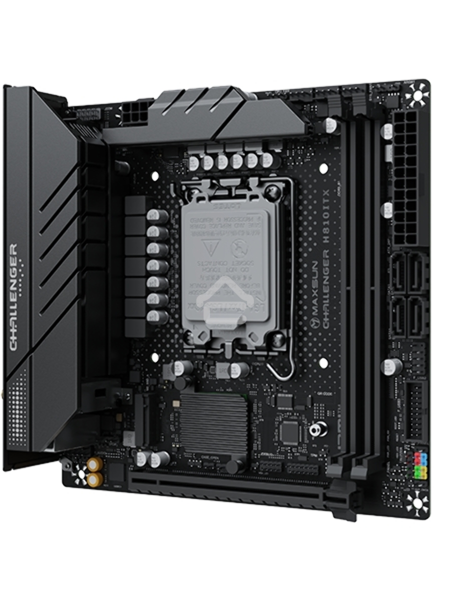 Материнская плата Maxsun MS-Challenger H810ITX WIFI, LGA1851, Intel H810, 2xDDR5, 4xSATA, 2xM.2, 1xPCIe 5.0 x16, 1xDP, 1xHDMI, 1x1Gb LAN, Wi-Fi 6, Bluetooth 5.2, 4xUSB-A 10Gbps, 2xUSB-A 5Gbps, 2xUSB-A 2.0, 3x3.5 мм, Mini-ITX