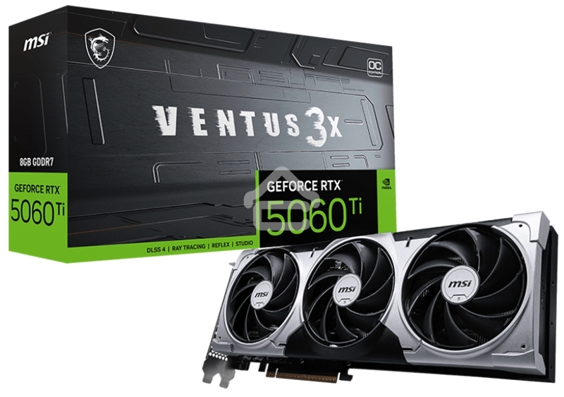 Видеокарта MSI PCI-E 5.0 RTX 5060 Ti 8G VENTUS 3X OC NVIDIA GeForce RTX 5060TI 8Gb 128bit GDDR7 2602/28000 HDMIx1 DPx3 HDCP Ret