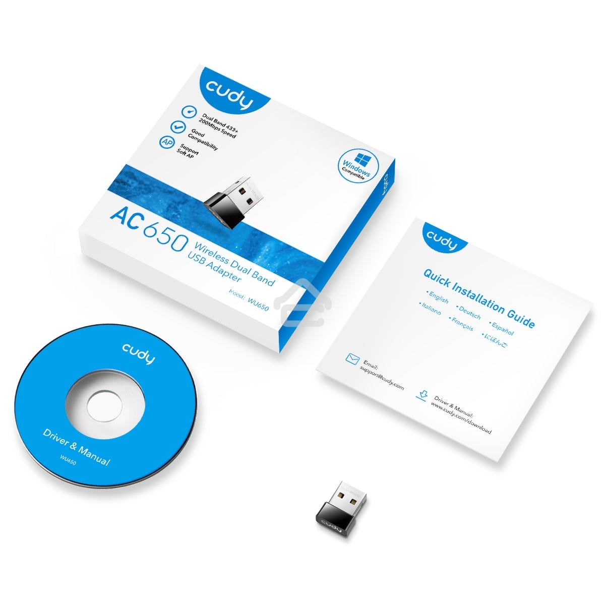 Сетевой адаптер Wi-Fi Cudy WU650 AC650 USB 2.0 (ант.внутр.) 1ант.
