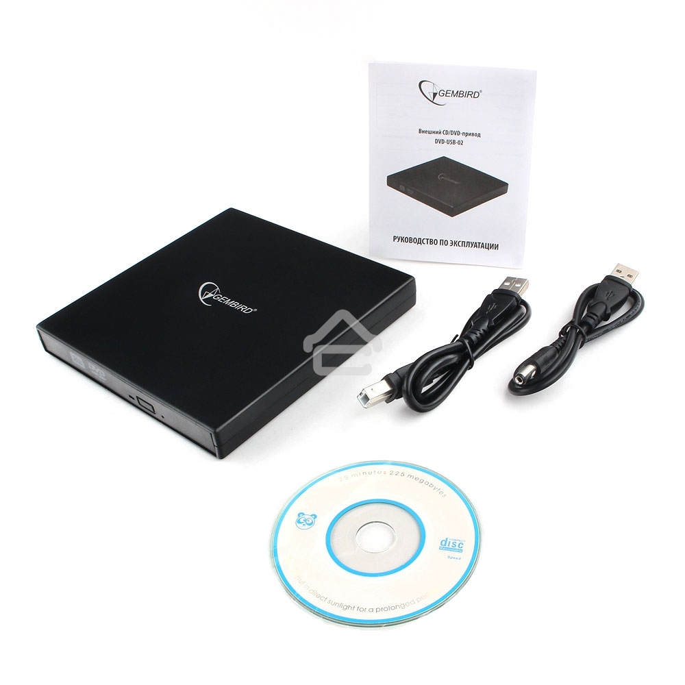 Оптический привод внешний с интерфейсом USB Gembird DVD-USB-02 пластик, черный