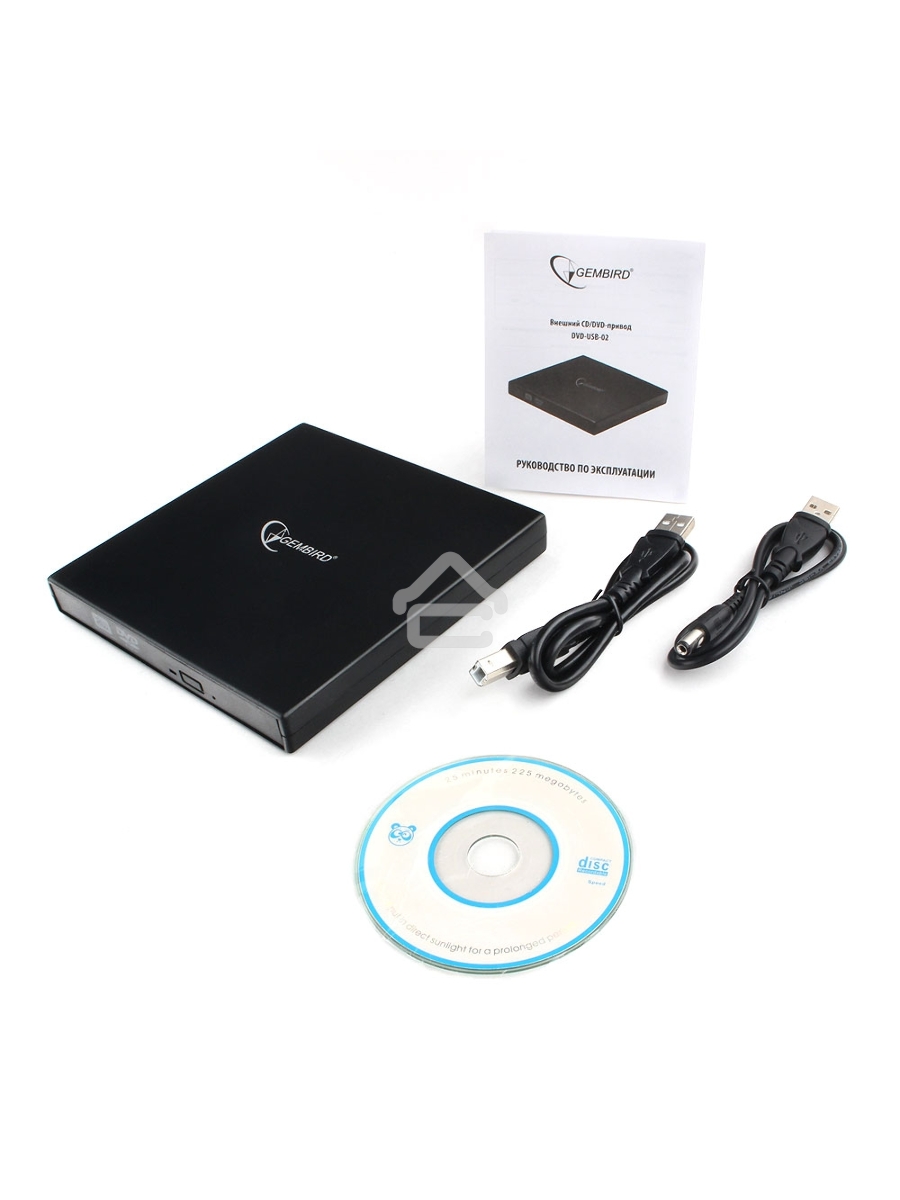 Оптический привод внешний с интерфейсом USB Gembird DVD-USB-02 пластик, черный