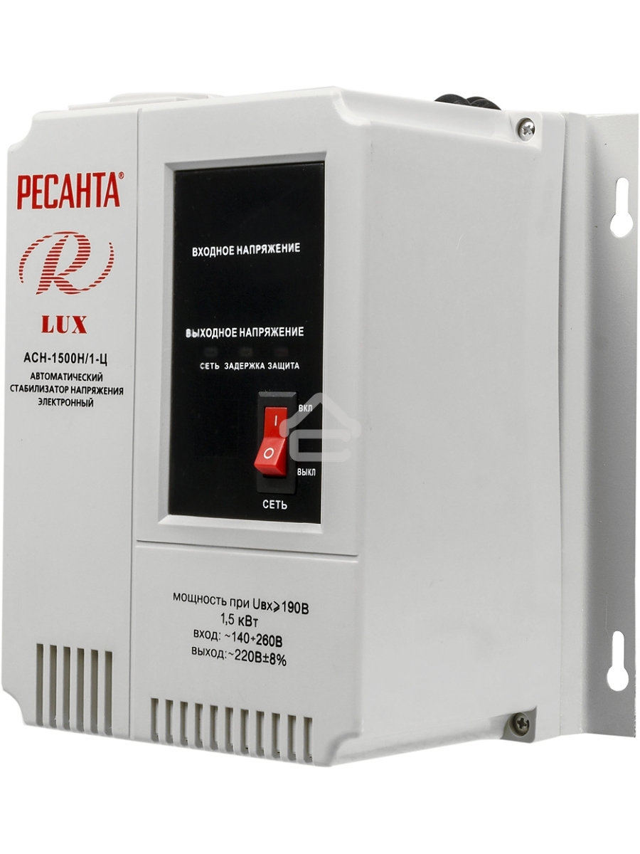 Стабилизаторы напряжения Ресанта АСН-1 500 Н/1-Ц 63/6/20 Стабилизатор Lux {220В±8%, Габариты 206х133х230, Вес 4,5кг}