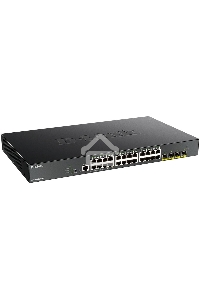 Коммутатор D-Link DGS-1250-28XMP/A1A, L2 Smart Switch with 24 10/100/1000Base-T ports and 4 10GBase-X SFP+ ports (24  PoE ports 802.3af/802.3at (30 W), PoE Budget 370W).16K Mac address, 802.3x Flow Control, 4K