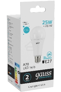 Лампа светодиодная Gauss Elementary 25Вт цок.:E27 груша 220B 4100K св.свеч.бел.ней. A67 (упак.:10шт) (73225)