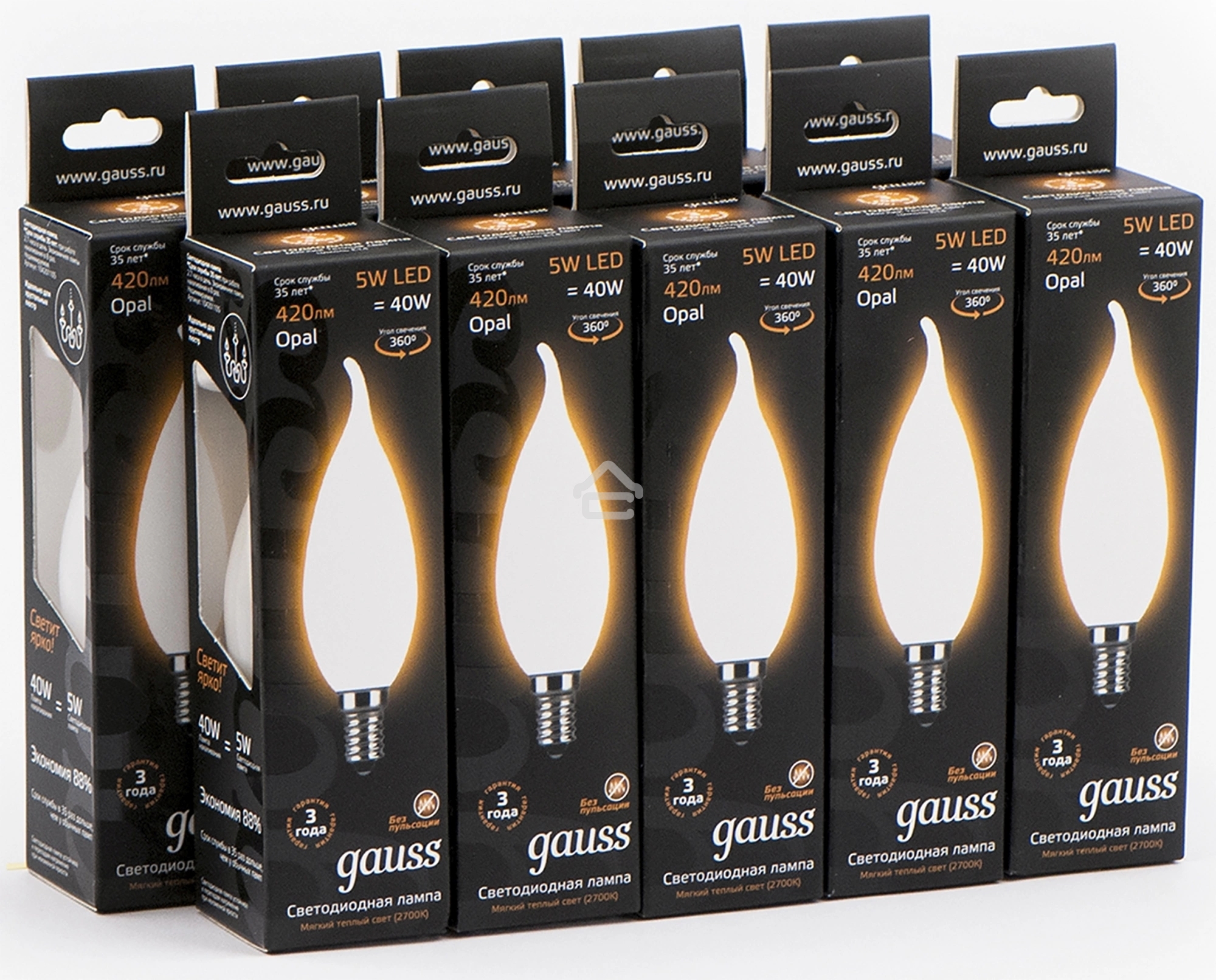Лампа светодиодная филаментная Gauss Filament 5Вт цок.: E14 свеча 220B св. свеч. бел. теп. (упак.: 10 шт)