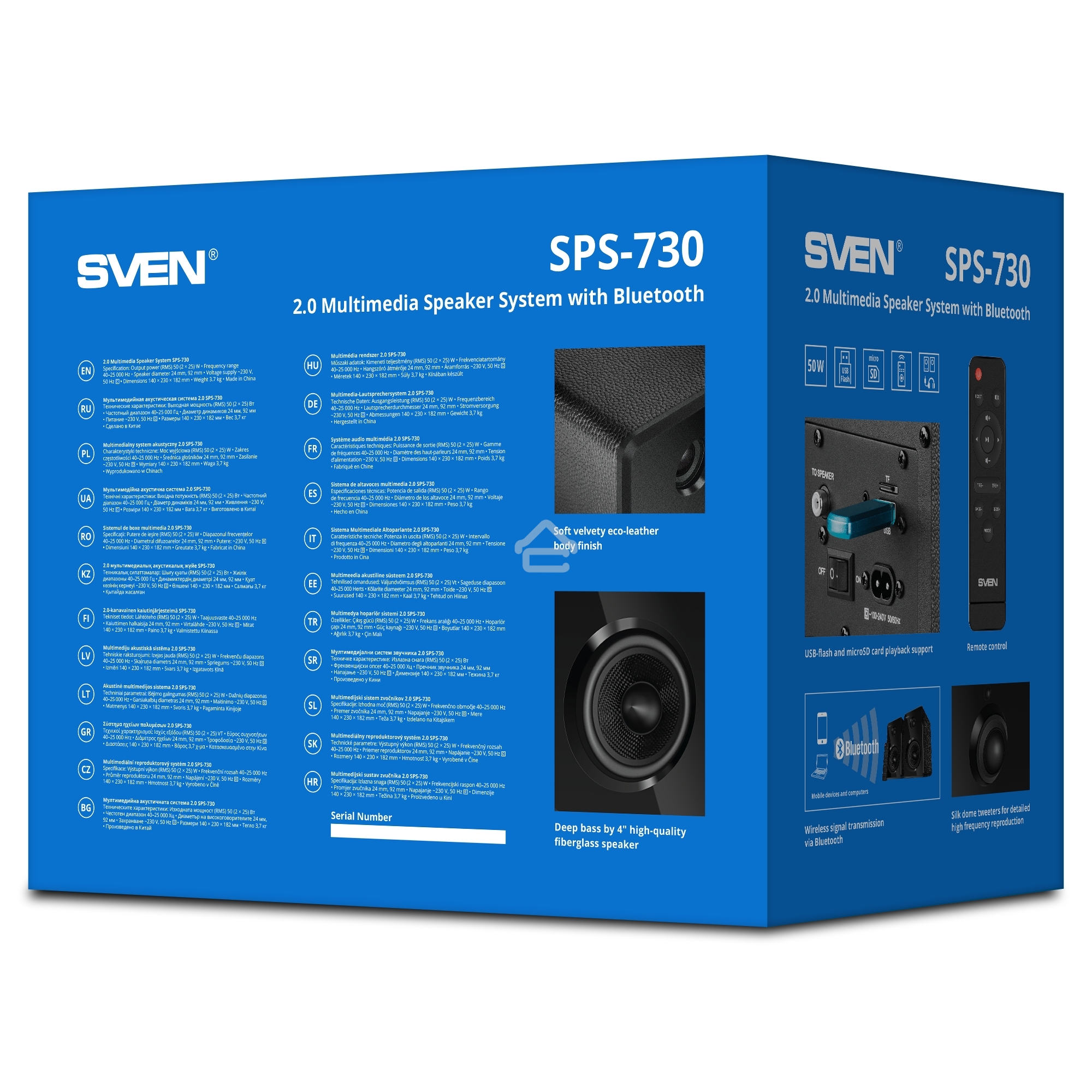 Акустическая система SVEN SPS-730 2.0 черные (2x25Вт, экокожа, USB/SD, пульт ДУ, Bluetooth)