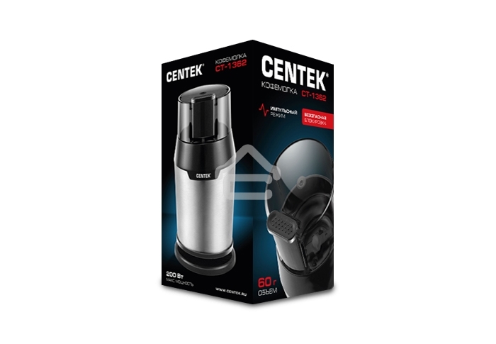 Кофемолка Centek CT-1362 (сталь) 200Вт, 60гр, стальн стакан, стальн чаша, прозрачная крышка