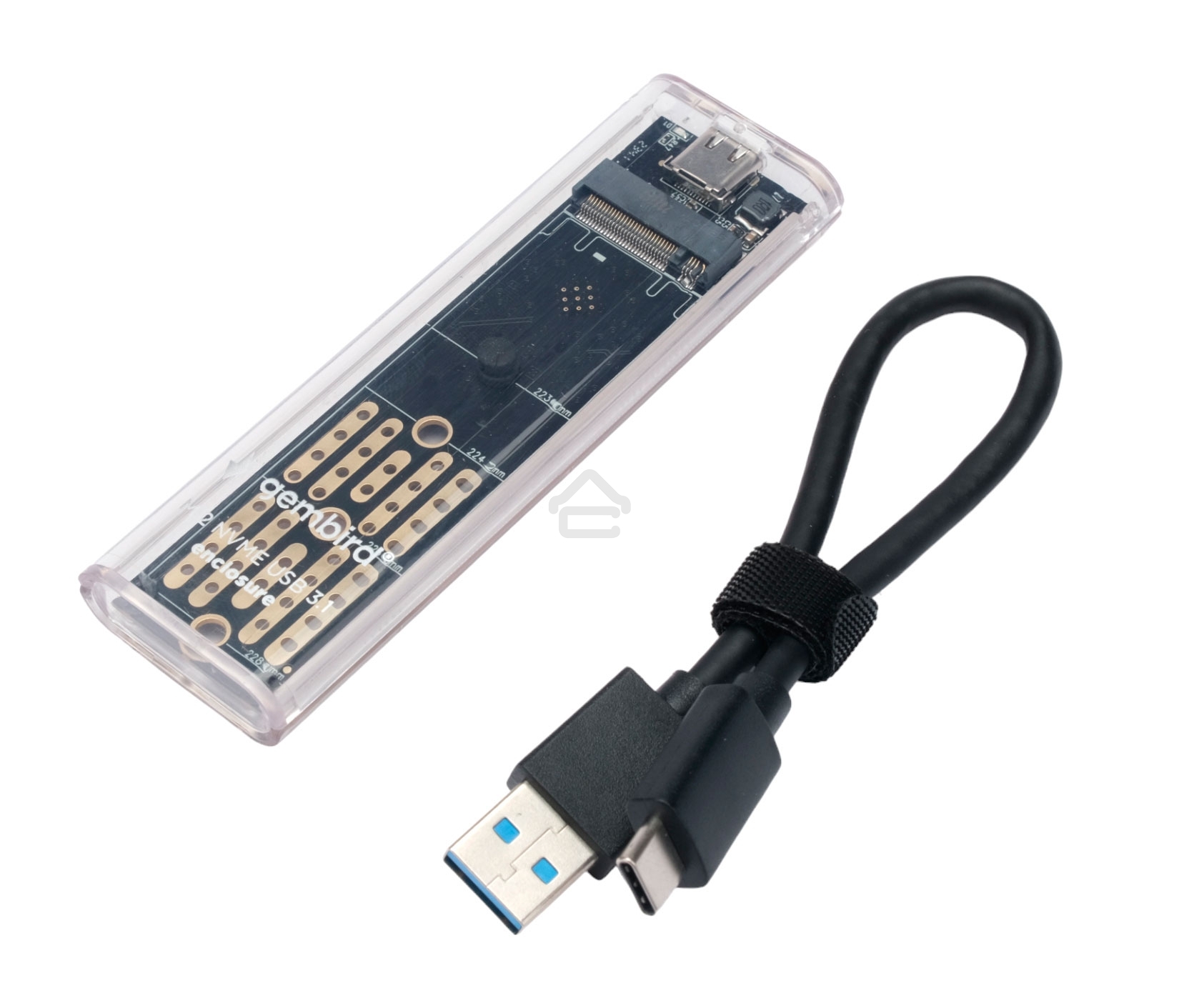 Внешний корпус Gembird EEM2-NVME-2 USB 3.1 для M2 NVME порт Type-С, пластик, прозрачный