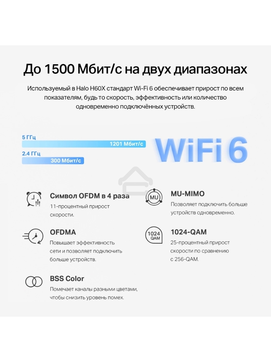 Бесшовный Mesh роутер Mercusys Halo H60X(2-pack) AX1500 10/100/1000BASE-TX белый (упак.:2шт)