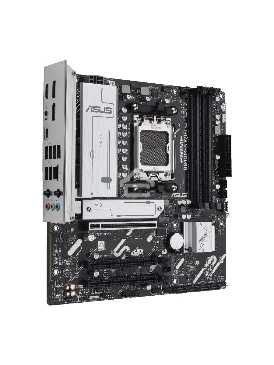 Материнская плата ASUS PRIME B840M-A WIFI, AM5, AMD B840, 4xDDR5, 4xSATA III, 3xM.2, 1xPCIe 4.0 x16, 2xPCIe 3.0 x16 (x1), 2xDP, 1xHDMI, 1x 2.5Gb LAN, Wi-Fi 6E, 2xUSB-A 10Gbps, 1xUSB-C 5Gbps, 4xUSB-A 2.0, 3x3.5 мм, 7.1, micro-ATX