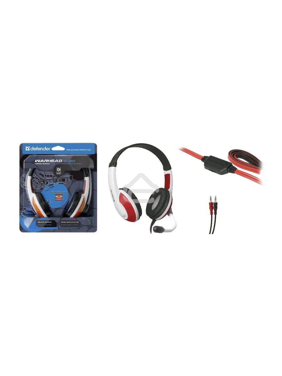 Наушники Defender Warhead G-120 красный/белый кабель 2 м