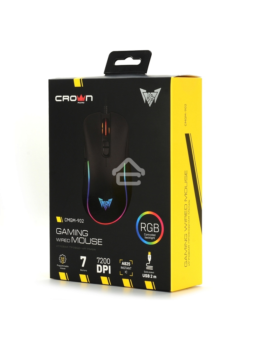 Мышь проводная Crown CMGM-902 черный, 7200 dpi, USB, кнопки - 7