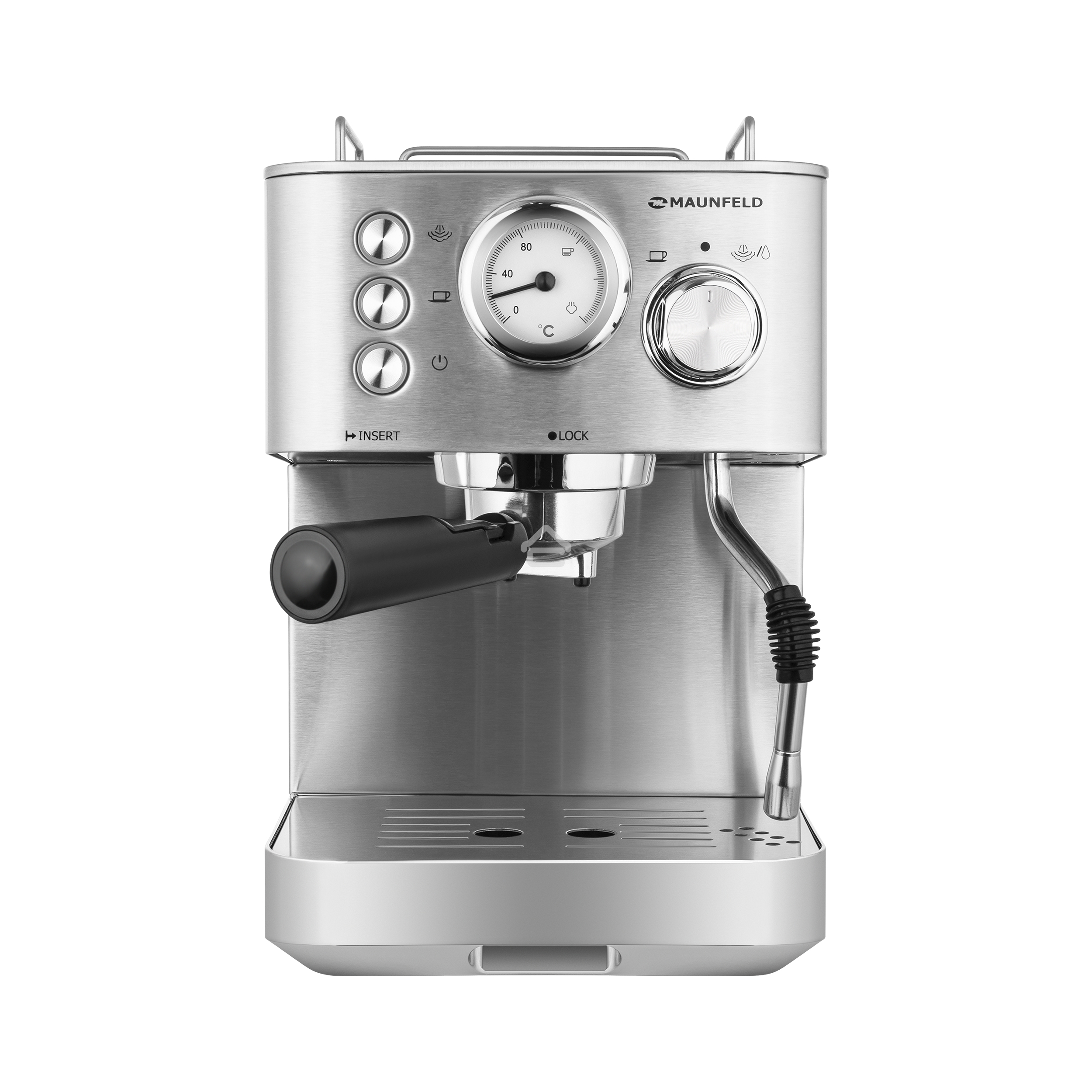 Кофеварка рожковая Maunfeld MF-721S PRO нержавеющая сталь, исп. кофе - молотый/чалды, 1.5 л, 1140 Вт, 15 Бар.