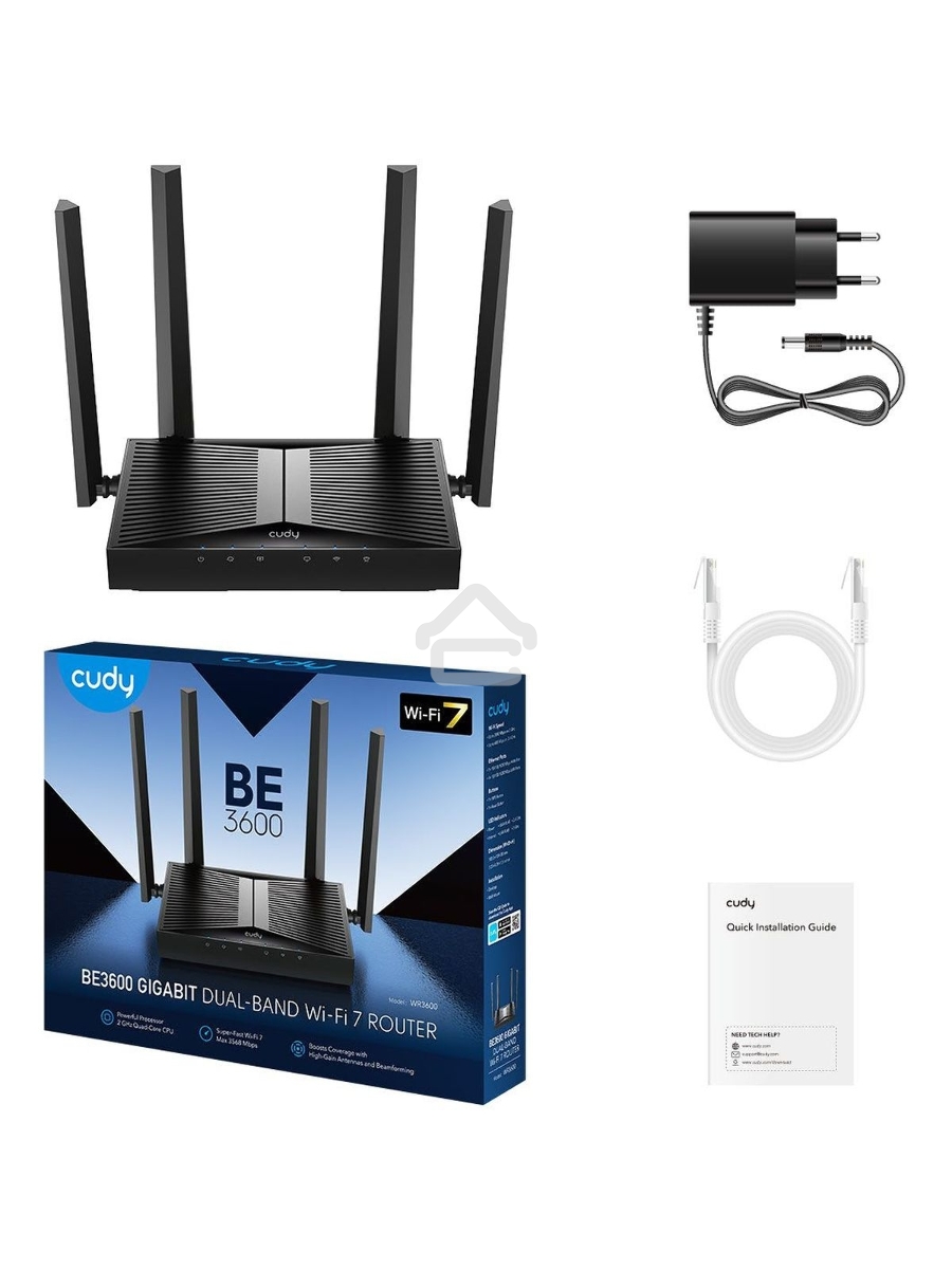 Маршрутизатор Cudy BE3600 Gigabit Dual Band Wi-Fi 7 Mesh Router, Chipset Broadcom, 802.11be/ax/ac/a/b/g/n, 2882Mbps at 5GHz + 688Mbps at 2.4GHz, 5 x 10/100/1000Mbps Ports, 4 x 5dBi fixed antennas, WiFi router/AP/ Repeater/WISP Mode, PPTP/L2TP/OpenVPN/Wire