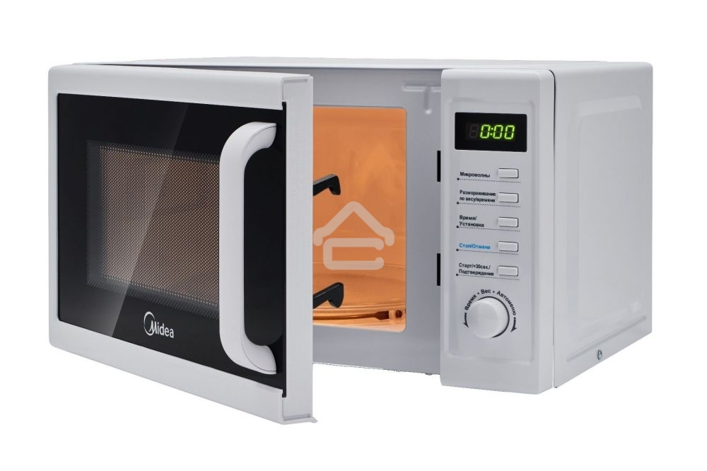 Микроволновая печь Midea AM820CUK-W белый, 20 л, 800 Вт, переключатели - поворотный механизм/кнопки