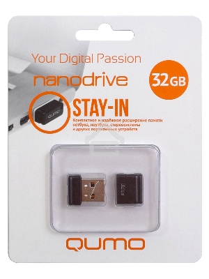 Флэш Диск USB 2.0 QUMO 32GB NANO QM32GUD-NANO-B Black