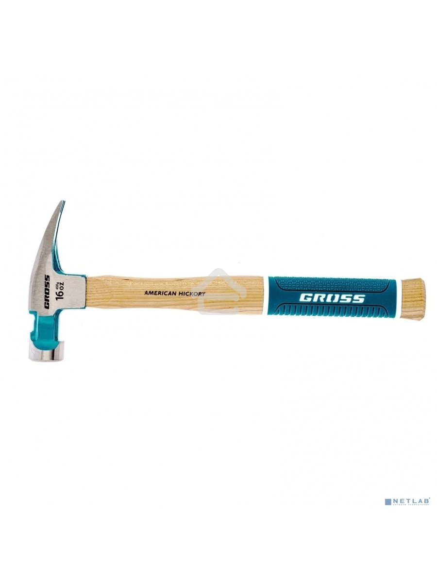 Молоток-гвоздодер GROSS American hickory 450г, угол 75, магнит, обрезиненная рукоятка 10418