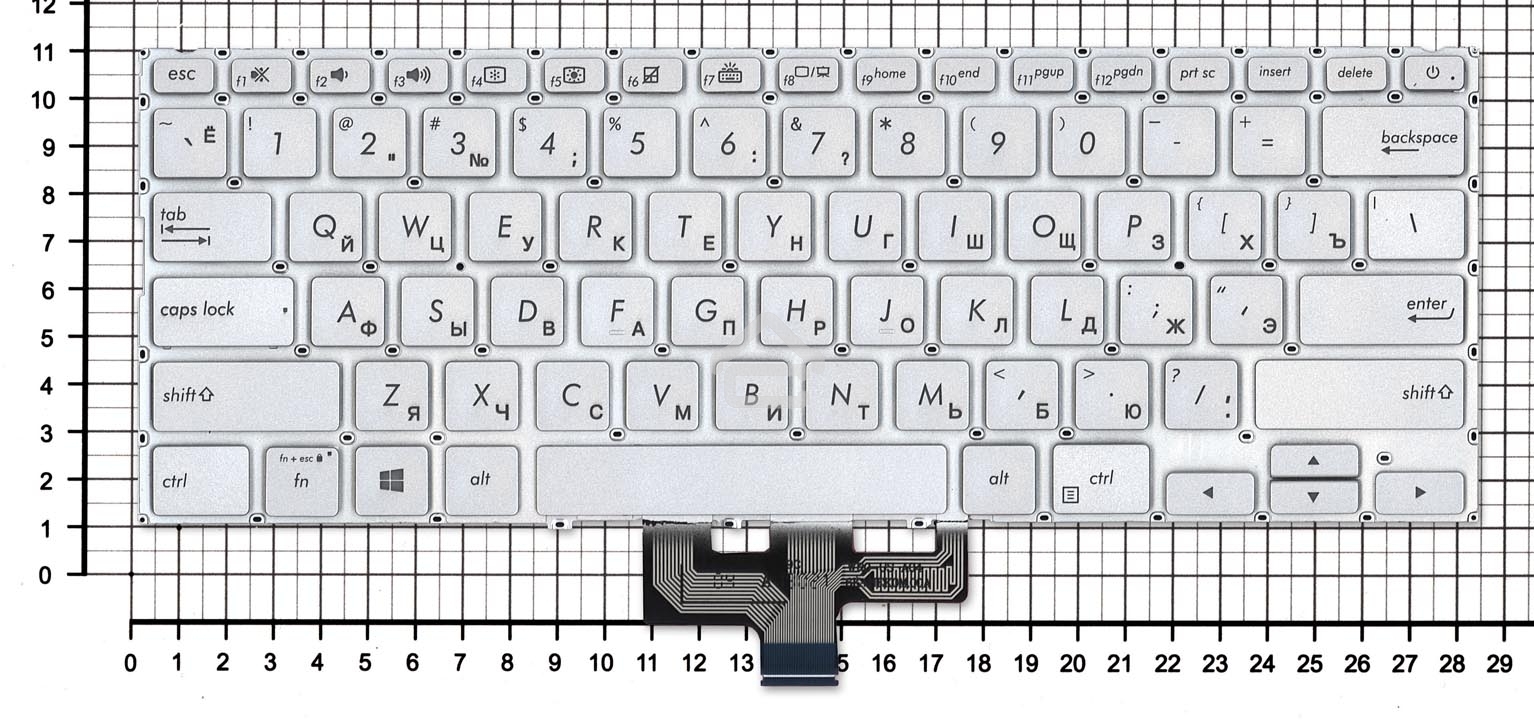 Клавиатура для ноутбука Asus ZenBook 14 UX434 серебристая с подсветкой