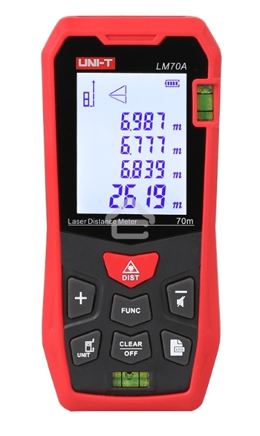 Лазерный дальномер UNI-T LM70A Диапазон расстояний (70 м); Тип дисплея (ЖК); Единицы измерения (м/фут/дюйм); Основа измерения (спереди/сзади);