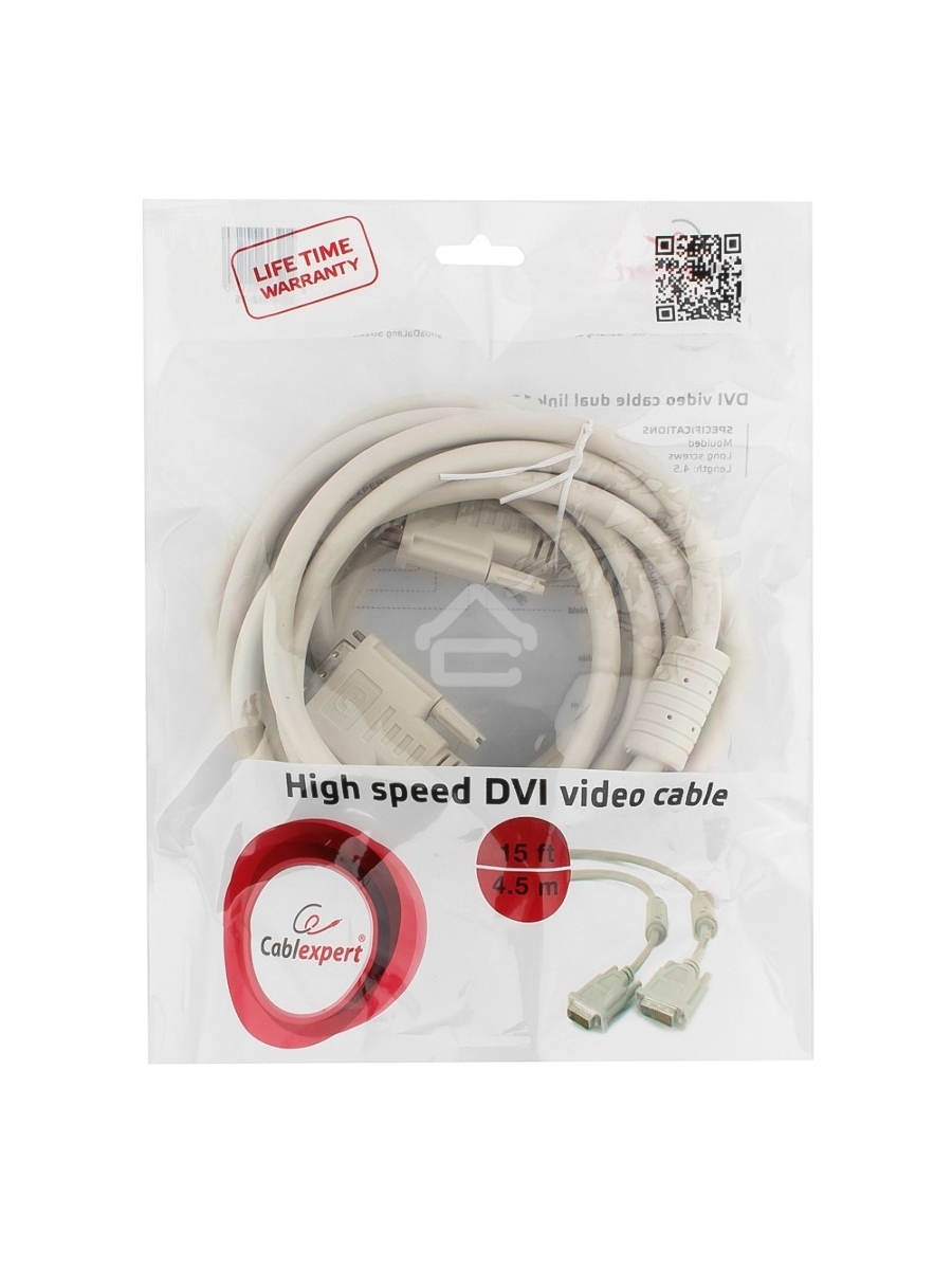Кабель Кабель DVI-D dual link Gembird, 4.5м, 25M/25M, экран, феррит.кольца, пакет CC-DVI2-15