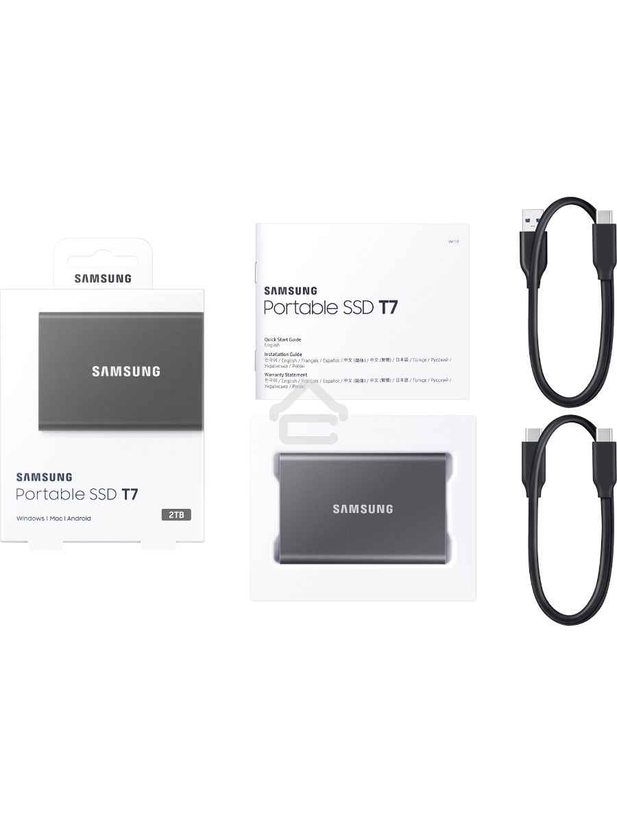 Твердотельный накопитель Samsung SSD 2TB T7, USB Type-C, R/W 1000/1050MB/s, Titanium
