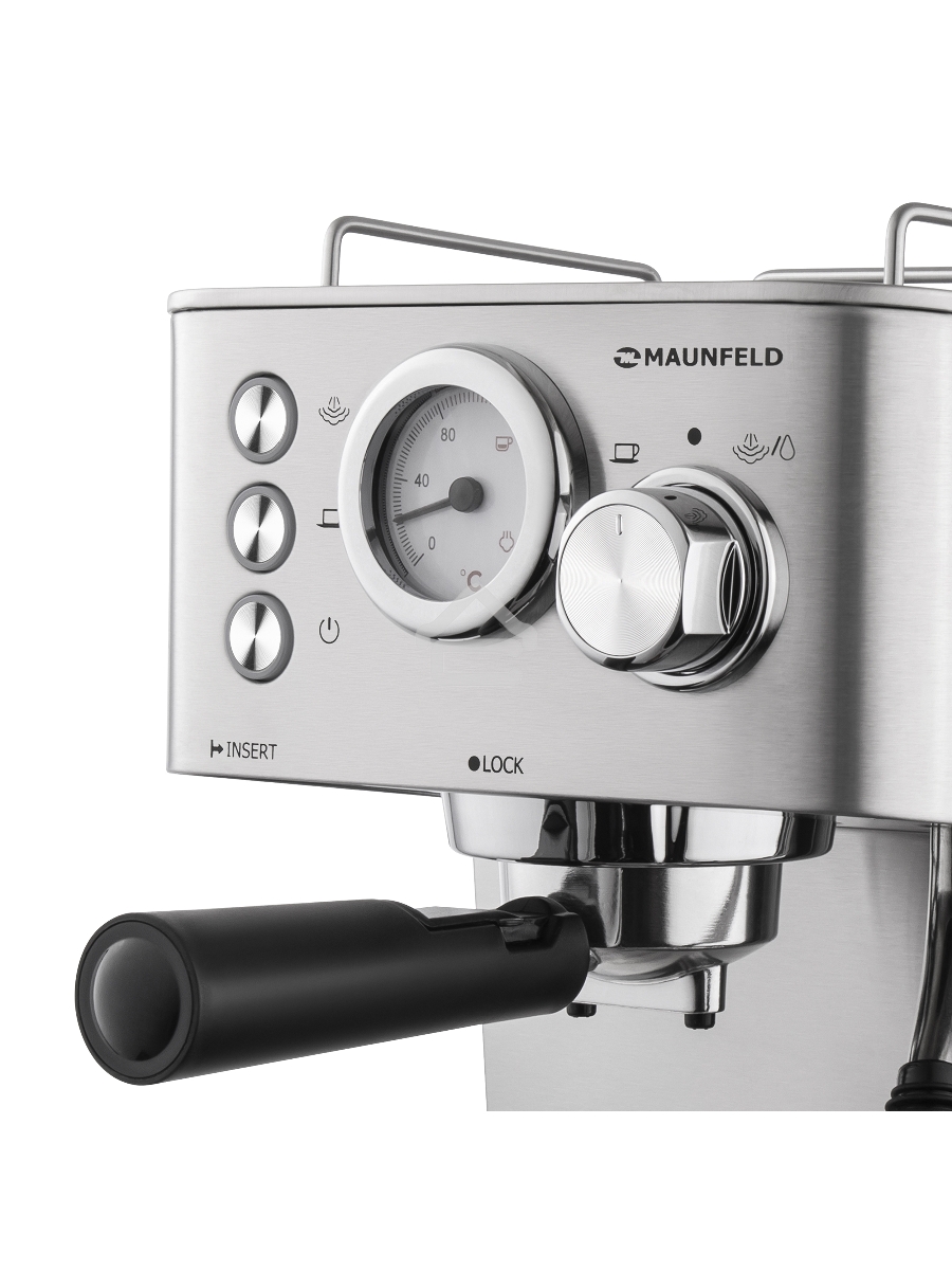 Кофеварка рожковая Maunfeld MF-721S PRO нержавеющая сталь, исп. кофе - молотый/чалды, 1.5 л, 1140 Вт, 15 Бар.