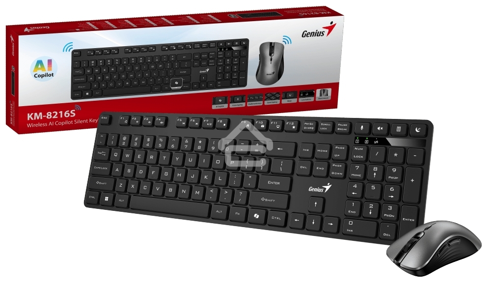Комплект клавиатура + мышь беспроводной Genius KM-8216S, 2.4GHz, KM-8216S + Ergo 8100S AI